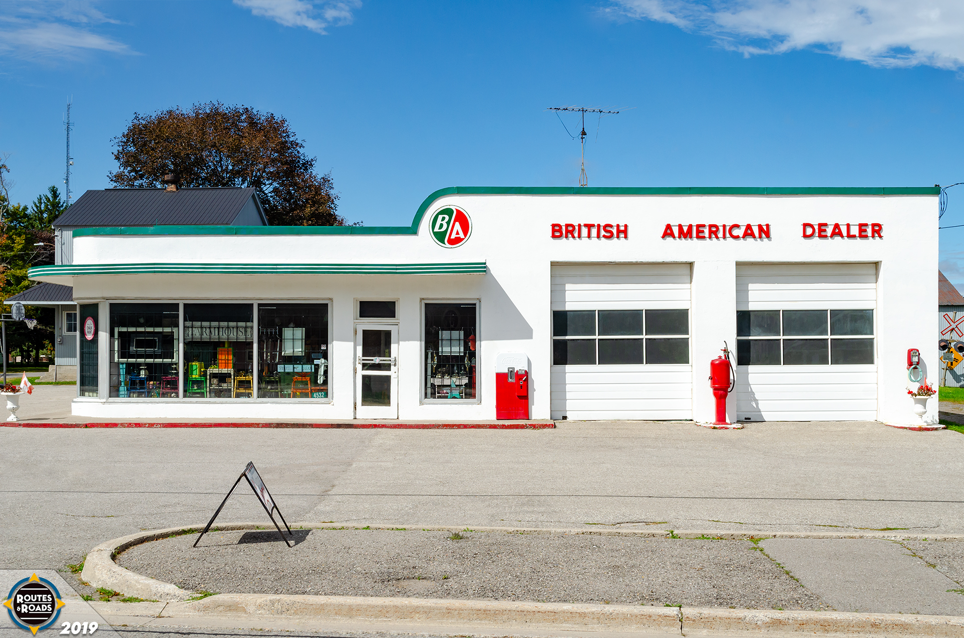The former British American Dealer service station in Newtonville, restored and repurposed as the Stapleton Auction Centre.