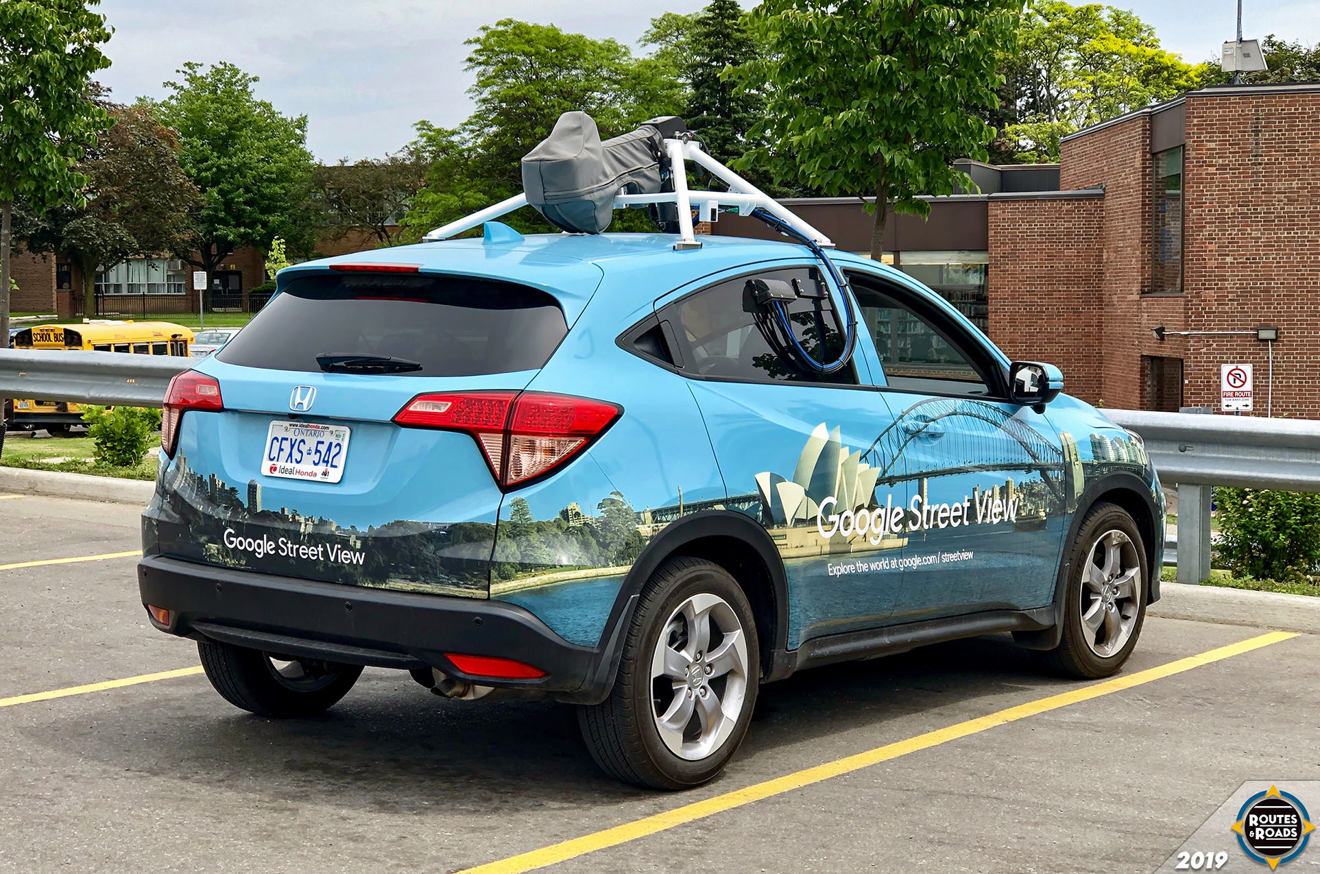 A Google Street View camera car spotted taking a break at a suburban shopping plaza in Toronto.