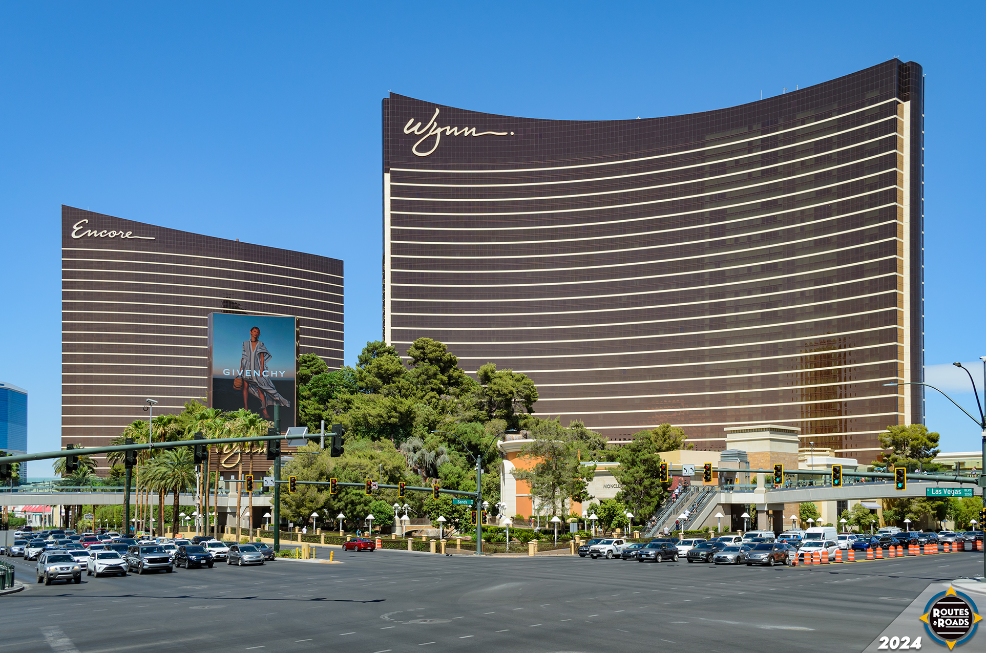The sleek and modern Wynn and Encore luxury resorts standing elegantly on the Las Vegas Strip.