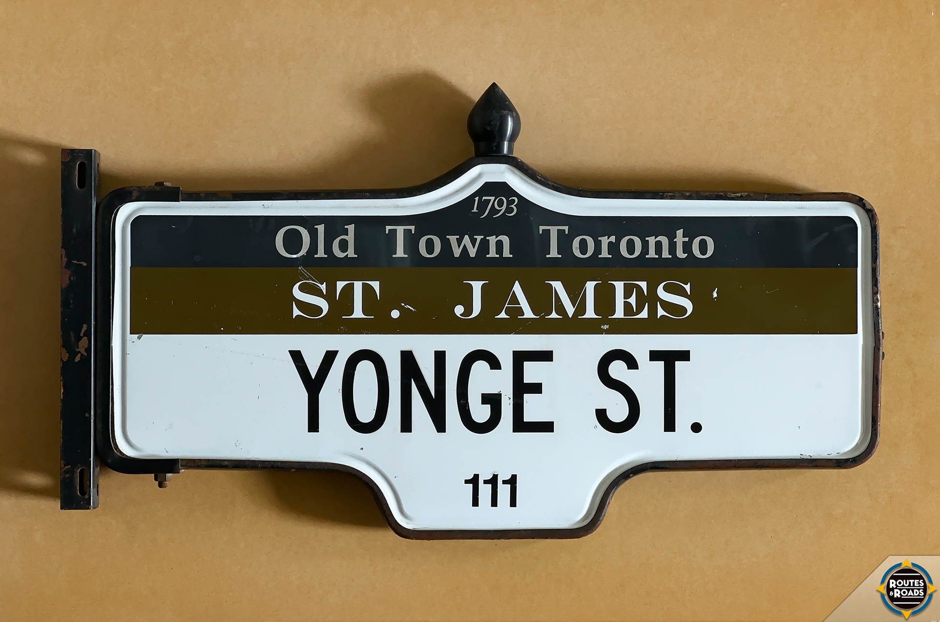 A medium Rosco Acorn street sign neighbourhood-personalized for the historical St. James Ward along Yonge Street.